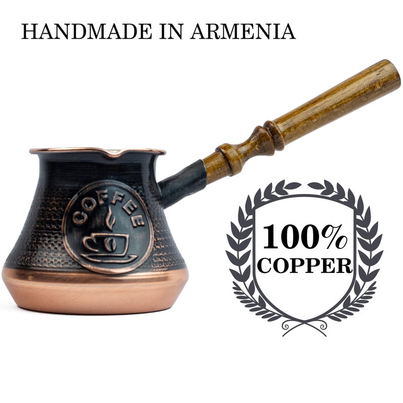 HandCraftoria صانع قهوة يدوي 7 أونصة نحاسي أرمني جازفا أراوات تركي عربي يوناني جازفي جازفي إبريق تركي جازفي مقبض خشبي - Image 2